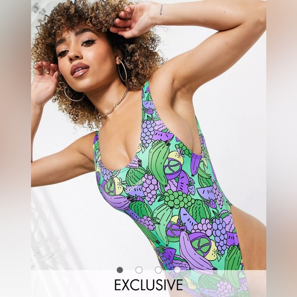 Collusion High Thigh Swimsuit in Tropical Fruit Print | ASOS - Picture 4 of 6